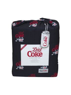 Diet Coke Queen 6-Piece Sheet Set With 4 Pillowcases Fits 16" Mattress Black